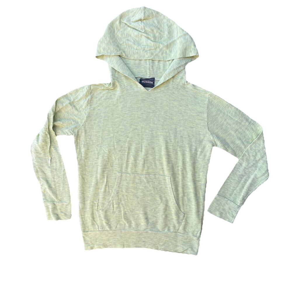 Monrow Womens Supersoft Pullover Hoodie Cozy Core Knit XS Lime Lightweight FLAW